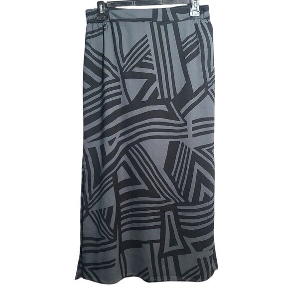 LOFT Abstract Print Maxi Skirt Black and Gray Size L NWT - Picture 1 of 4